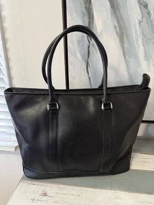 Bolso de Mano LL Bean Field Town Grande Cuero Negro Forro Estampado Animal Foto 1 de 4