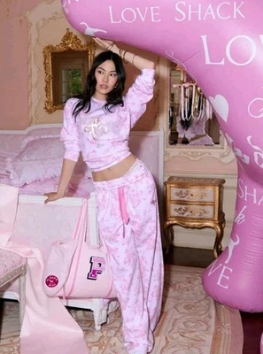 Victoria’s Secret PINK LOVE SHACK FANCY Floral Bling Sweatshirt & Sweatpants L  - Image 1 of 4