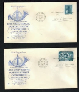 Canadá #371-372, 1957 UPU conjunto en 2 JCR caché FDC coincidentes - Imagen 1 de 1