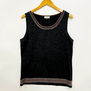Tahari Knit Top Women's Size 18 Gray Sleeveless Wool Blend Scoop Neck Sweater - Picture 1 of 9