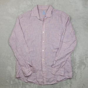 J McLaughlin Shirt Men Medium Pink Blue Stripe Linen Button Long Sleeve Casual - Picture 1 of 8