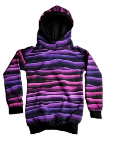 Kapuzenpullover schwarz lila wellenmuster cooler dünnerer Pullover Sweatstoff - Bild 1 von 5