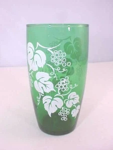 Vaso Bosque Verde Blanco Hojas de Uva Vid Ancla Hocking Glass 5-1/4 - Imagen 1 de 3