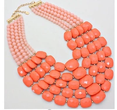 Very Fat Chunky Big Peach Pearl Acrylic Multi Layered Bead Necklace Earring - Изображение 1 из 3