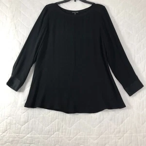 Eileen Fisher Blouse Women's Medium Black Long Sleeve Buttoned Cuffs Shirt Top - Picture 1 of 13
