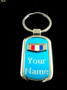 Camaro Blue Onyx & Silver Key Chain-Free Hand Engraving - Imagen 1 de 1