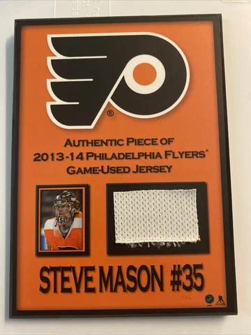 2013-14 Steve Mason White Game Used Jersey Patch #35 Plaque 7” x 5” Cover