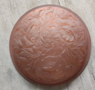 Ancien Lustre Suspension Vasque en Verre Rose Dépoli les coquelicots - Photo 1/4
