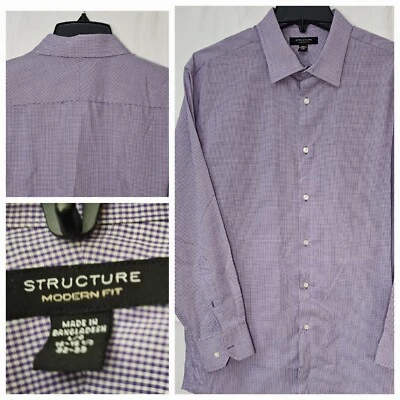 Structure Shirt Men's Large Purple Gingham Long Sleeve Button Down Vtg 90s Y2K  - Image 1 of 4