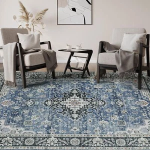4x6 Rugs for Living Room, Vintage Design Washable Rug, Low Pile Non Slip Back... - Picture 1 of 6