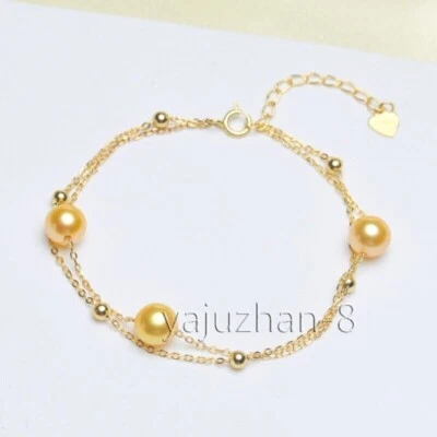 Double Strand AAA 7-8mm Real Natural South Sea Pearl Bracelet 7.5-8" 14k Gold P - Image 1 of 4