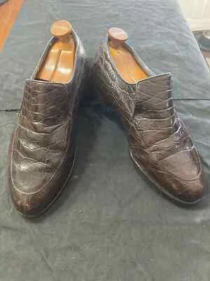 Elegante par de mocasines de cocodrilo marrón genuino para hombre talla 9D Foto 1 de 4