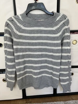 SO Junior’s small ivory Light Blue stripe Long Sleeve Knit Pullover Sweater - Image 1 of 4