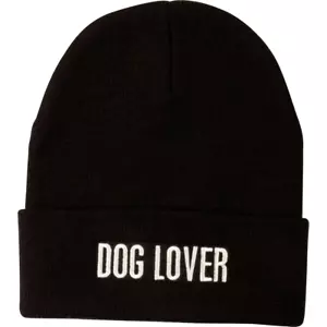 Dog Lover bestickte schwarze Beanie Mütze - Bild 1 von 4
