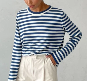 Crew Neck Knitted Striped Sweater Autumn Winter Classic Vintage Pullover Women - Picture 1 of 37