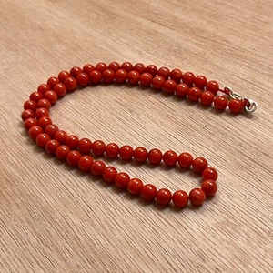 6mm Red Coral Stone Beads | 16 Inch Coral Silver Necklace | Undyed Bamboo Coral - Picture 1 of 6