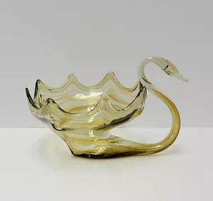 Vintage Arklohoma Sooner Hand Blown Art Glass SWAN Centerpiece Bowl 13" long - Imagen 1 de 7
