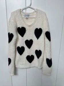 HARPER CANYON Girls Sweater Black White Multi Hearts Size S 7/8 Valentine’s Day - Picture 1 of 6