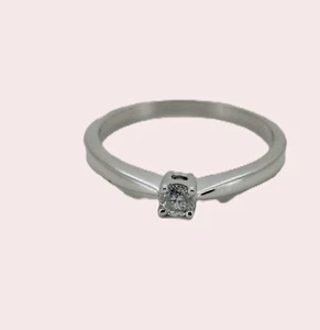 Solitaire Natural Diamond Ring, 0.10ct Rpund Brilliant,18ct White Gold Hallmark - Picture 1 of 3