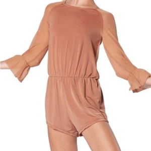 WEISSMAN Balera Dance Costume long Flounce Sleeve Romper MJ11781 tan Child LC - Picture 1 of 11