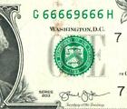 (( NEAR SOLID )) $1 2013 (( 66669666 )) FANCY SERIAL # PAPER CURRENCY