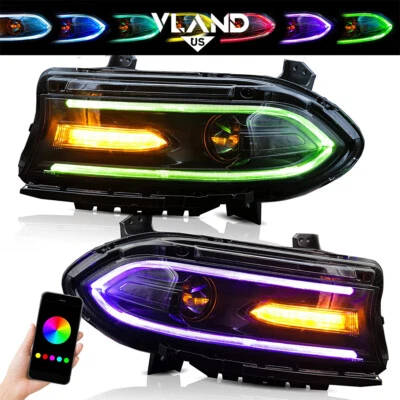 LED Projector Headlights RGB Color Change DRL Lamps For 2015-2023 Dodge Charger - Image 1 of 4