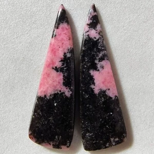 35 Cts Natural Rhodonite Match Pair Cabochon Gemstone For Earrings 37.5X11.8 MM - Picture 1 of 3