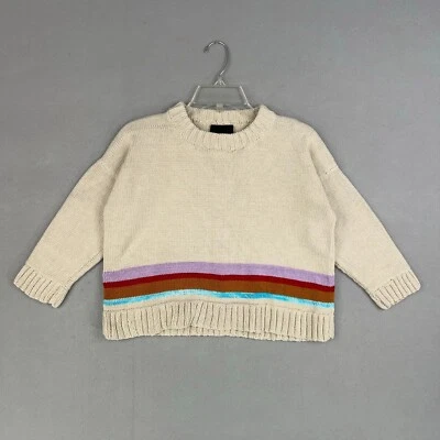 Suéter Smythe x Augden Mujer Pequeño Crema Rayas Recortado Cuadrado Boho Pima Algodón Foto 1 de 4