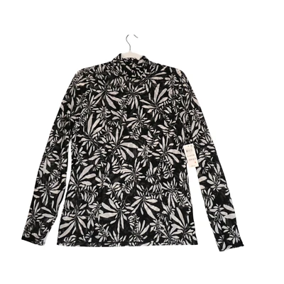 NUEVO INC Suéter Cuello Alto Mujer XL Negro Blanco Floral Malla Transparente Elastizado Boho Foto 1 de 4