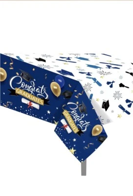 Happy Graduation Party Plastic Tablecloth 54 x 87 Inch Long Table Cover 2pcs - Image 1 of 4