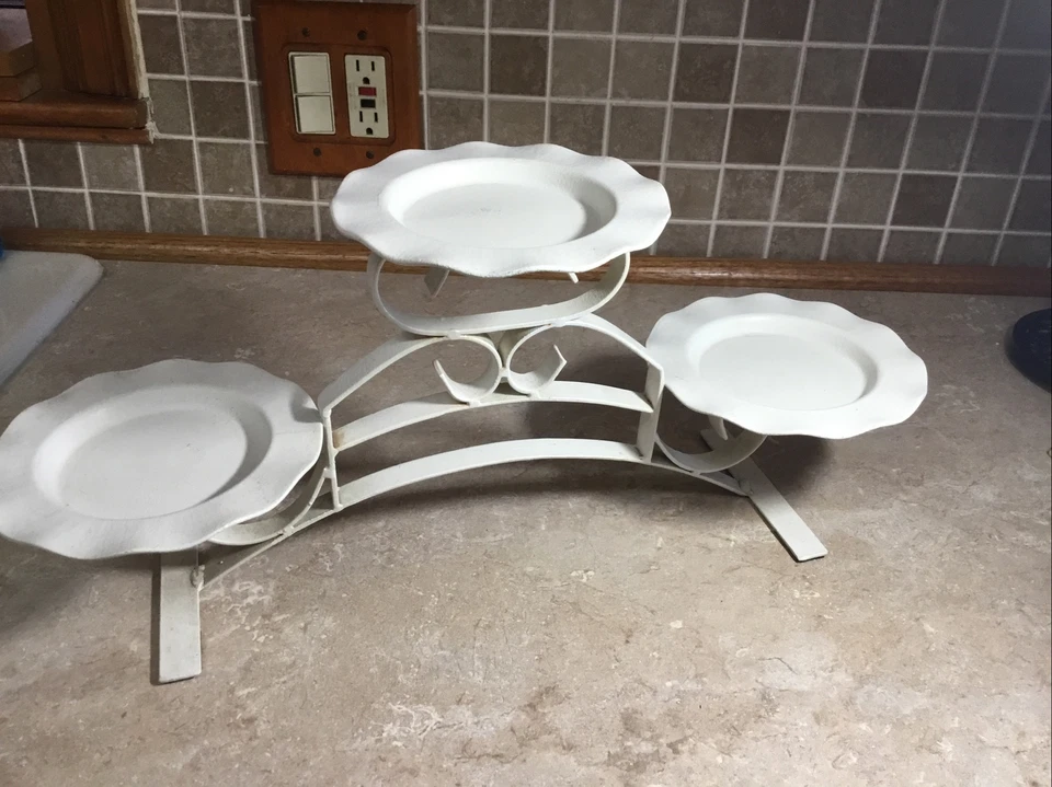 White  Metal 3 Pillar Candle Stand Display Holder Candelabra 19 1/2”-8” Tall - Image 1 of 4