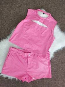 Trendy Pink Two-Piece Set – Sleeveless Crop Top & High-Waisted Shorts XXL / 16 - Picture 1 of 6
