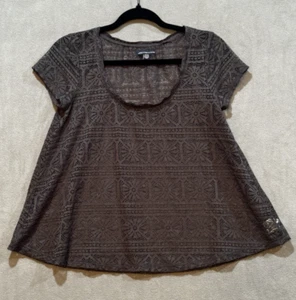 American Eagle dunkelgrau Spitze Kurzarm Top Bluse Shirt Small Festival Biker - Bild 1 von 13