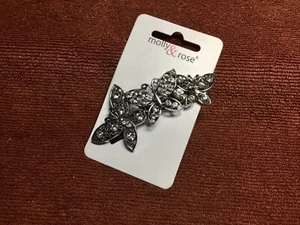 MOLLY ROSE Silver Crystal Barrette 7.5cm Hair Clip Butterfly Design - Picture 1 of 5