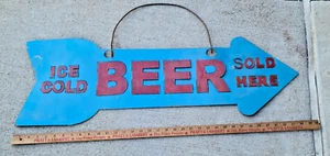 Vintage Arrow Cold Beer Sold Here Sign Heavy Metal Folk Art - Picture 1 of 7