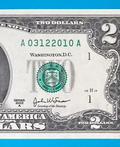 March 12, 2010 / 3 December 2010 : A 03122010 A BIRTHDAY NOTE $2 Two Dollar Bill - Picture 1 of 3