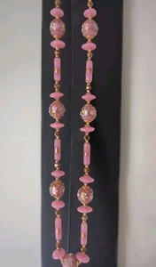 Vintage Murano Venetian Pink Wedding Cake Glass Bead Necklace 31.5 Inches Long - Picture 1 of 11