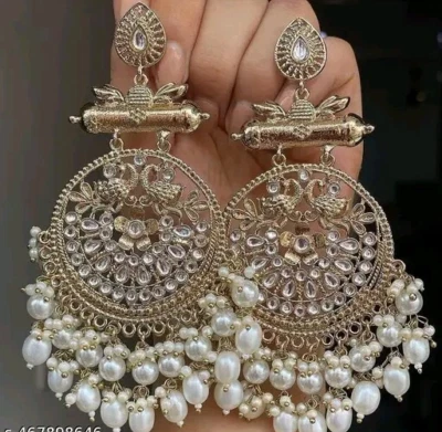 Brinco de pérola Golden Dangler Bollywood elegante casamento Jhumka punjabi joia - Imagem 1 de 2