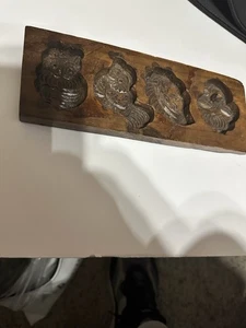 Antike japanische handgeschnitzte 4-teilige Butterform aus Holz, Eule, Vogel, Blatt und Gesicht - Bild 1 von 11