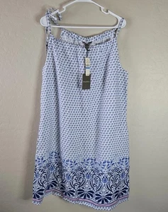 Tommy Bahama Linen Dress XL Halter Tie Strap Tropical Floral Blue Beach Resort - Picture 1 of 14