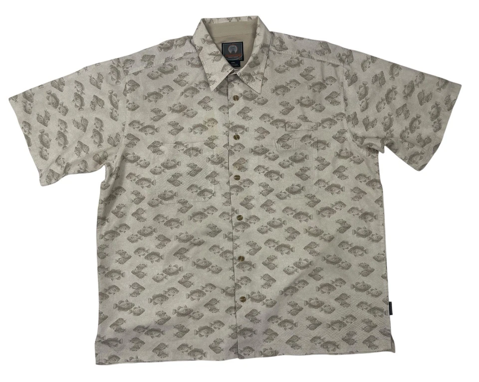 Weatherproof Shirt Mens 2XL Tan Fish Print Short Sleeve Button Up Fishing Casual - Image 1 of 4