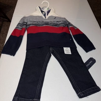 NAUTICA 3 PIEZAS SUÉTER CAMISA PANTALONES 18 MESES - NUEVO Foto 1 de 4