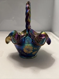 FENTON Lila Korb AMETHYST KARNEVAL GLASKORB SIGNIERT - Bild 1 von 12