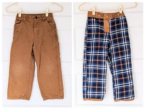 Carhartt Boys 5 Carpenter Cargo Pants Brown Adjustable Waist Flannel Line STAINS - Picture 1 of 14