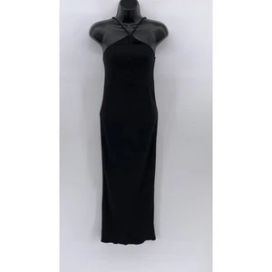 Maxi vestido ceñido al cuerpo negro acanalado halter sin mangas espalda abierta talla M de ZARA para mujer - Imagen 1 de 12