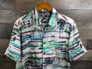 Robert Graham Hemd Herren Large Mehrfarbig Seidenmischung Kurzarm Flip Cuff - Bild 1 von 13