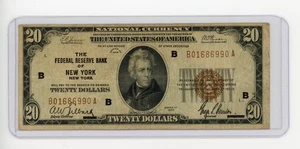 1929 $20 FEDERAL RESERVE BANK OF NEW YORK, NY BROWN SEAL XF - Picture 1 of 2