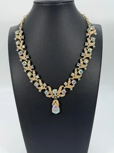 Collana vintage CORO AB con ciondolo strass tono argento anni 50 MCM - Foto 1 di 6