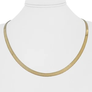 14k Gelbgold 8g dünne flache geätzte Kante Fischgrät Gliederkette Italien 20" - Bild 1 von 9