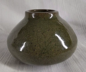 Art Pottery Hand Made Small Green Glazed Vase Signed 3 1/4 inch - Picture 1 of 10